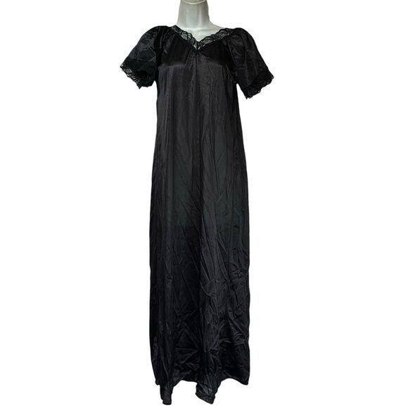 vintage triangle lingerie USA black short sleeve long maxi gown Size M